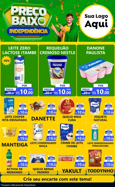 Modelo de Encarte para Encarte Grande com o tema Preço Baixo de Independência para Frios e Laticínios