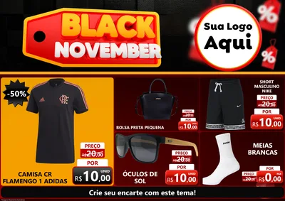 Modelo de Encarte para Encarte A4 Horizontal com o tema Black November para Roupas e acessórios