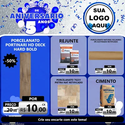 Modelo de Rede Social para Feed Facebook com o tema Promoção de Aniversário - 5 Anos para Pisos e revestimentos