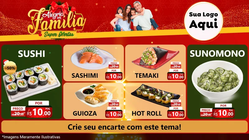 Modelo de TV para TV Horizontal com o tema Alegria em Família Super Ofertas - Natal para Comida japonesa