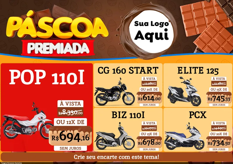 Modelo de Encarte para Encarte A4 Horizontal com o tema Páscoa Premiada para Concessionaria de Motos