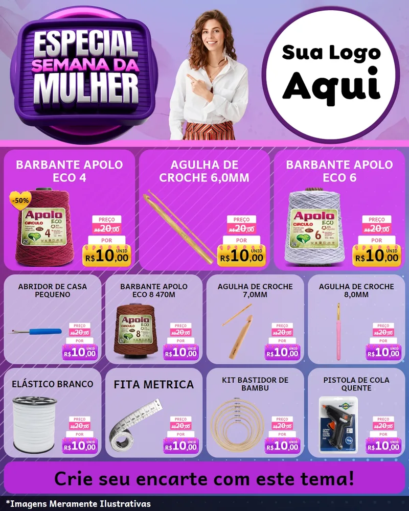 Modelo de Rede Social para Feed Instagram com o tema Especial Semana da Mulher para Armarinho e Aviamentos