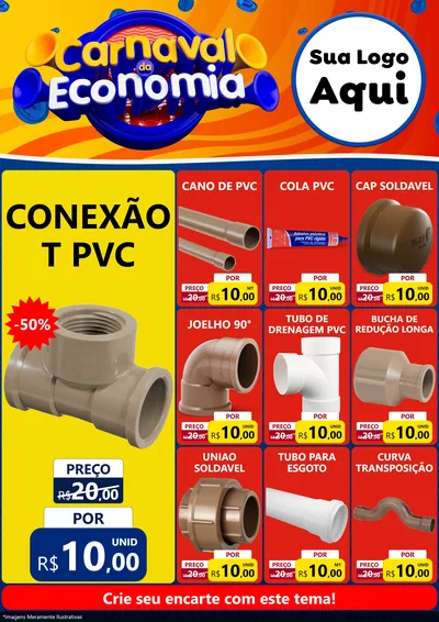 Modelo de Encarte para Encarte A4 Vertical com o tema Carnaval da Economia para Tubos e conexões