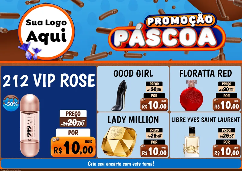 Modelo de Encarte para Encarte A4 Horizontal com o tema Promoção Páscoa para Perfumes