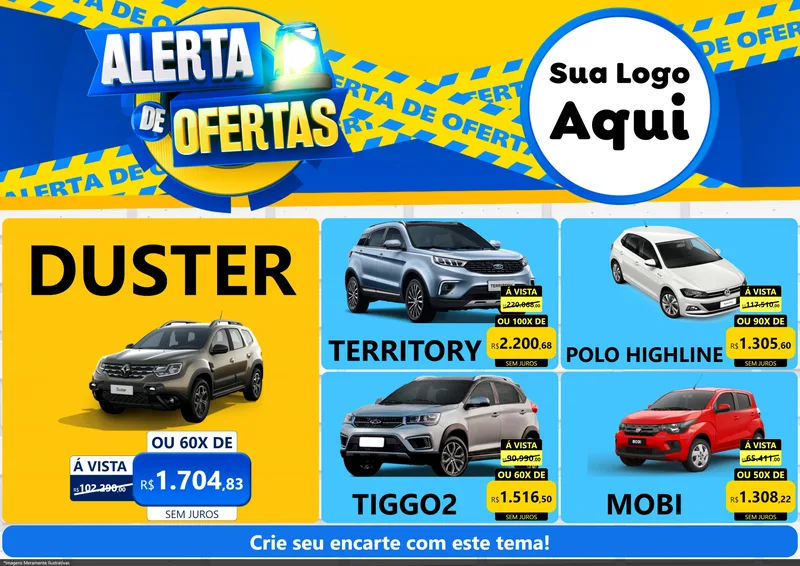 Modelo de Encarte para Encarte A4 Horizontal com o tema Alerta de Ofertas para Concessionaria de Carros