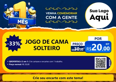 Modelo de Cartaz para Cartaz A4 Horizontal com o tema Um Mês de Aniversário para Cama, Mesa e Banho