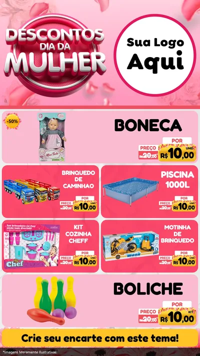 Modelo de TV para TV Vertical com o tema Descontos Dia da Mulher para Brinquedos