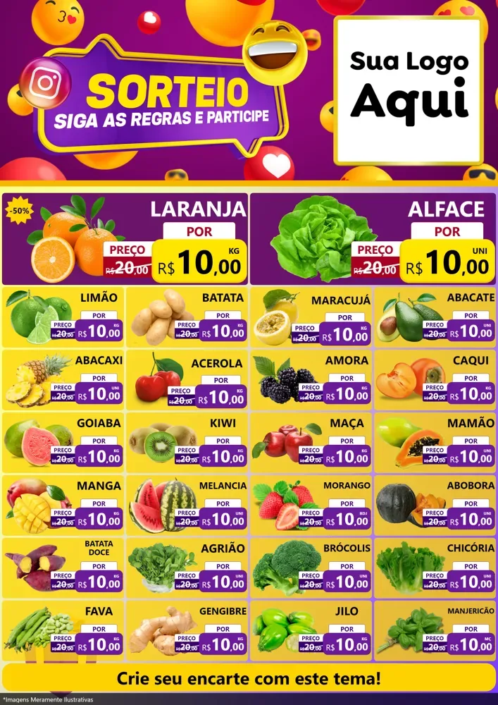 Modelo de Encarte para Encarte A4 Vertical com o tema Sorteio para Hortifrúti