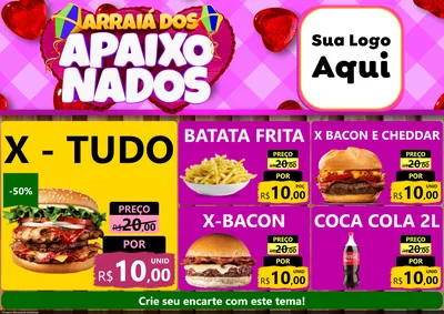 Modelo de Encarte para Encarte A4 Horizontal com o tema Arraiá dos Apaixonados para Hamburgueria