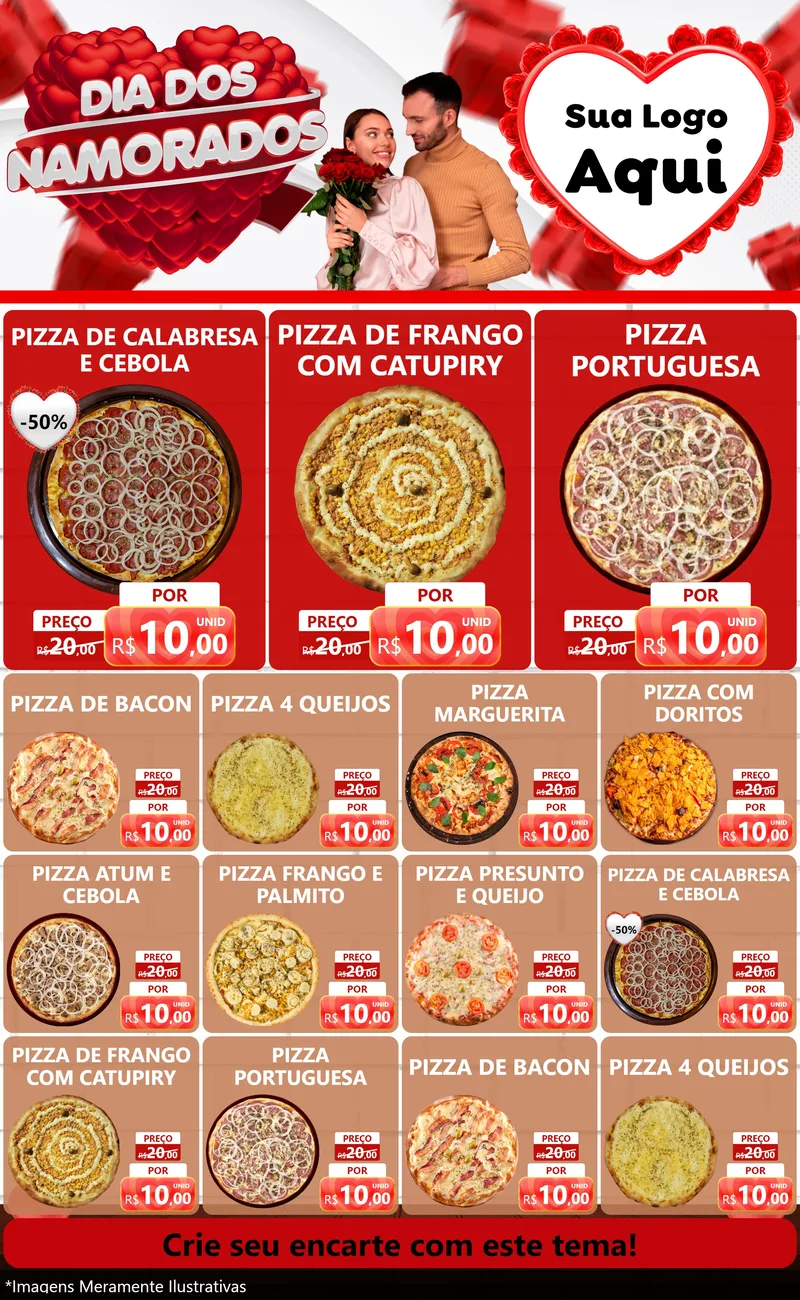 Modelo de Encarte para Encarte Grande com o tema Dia dos Namorados para Pizzaria