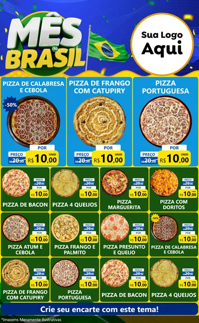Modelo de Encarte para Encarte Grande com o tema Mês do Brasil para Pizzaria