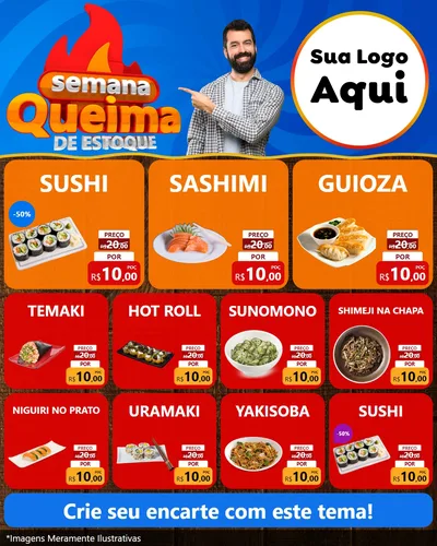 Modelo de Rede Social para Feed Instagram com o tema Semana Queima de Estoque para Comida japonesa