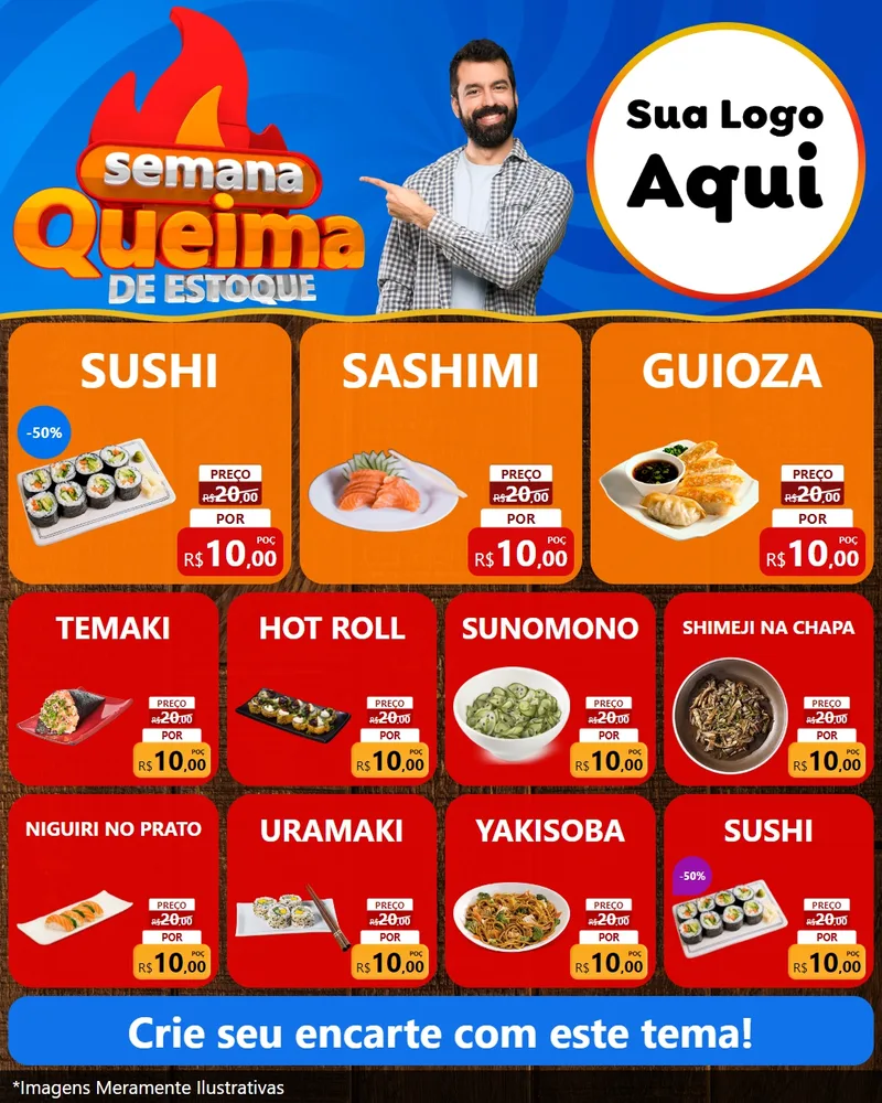 Modelo de Rede Social para Feed Instagram com o tema Semana Queima de Estoque para Comida japonesa