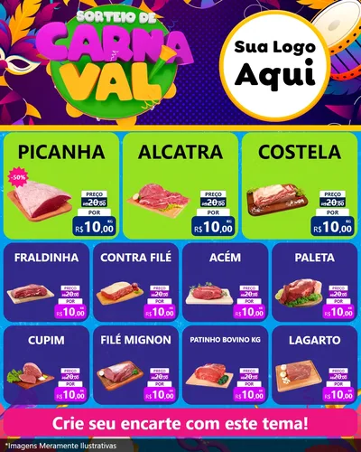 Modelo de Rede Social para Feed Instagram com o tema Sorteio de Carnaval para Açougue