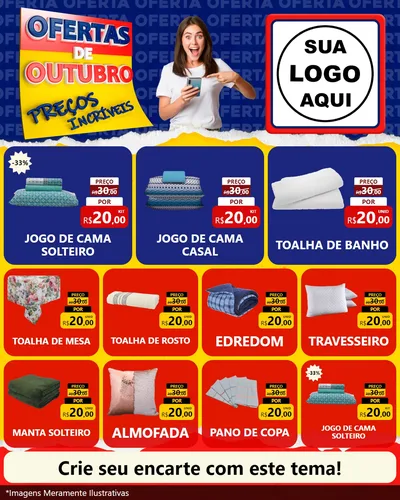 Modelo de Rede Social para Feed Instagram com o tema Ofertas de Outubro - Preços Incríveis para Cama, Mesa e Banho