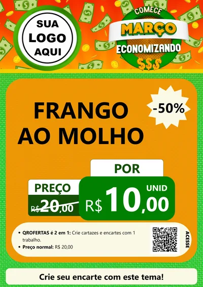 Modelo de Cartaz para Cartaz A4 Vertical com o tema Comece Março Economizando para Restaurante