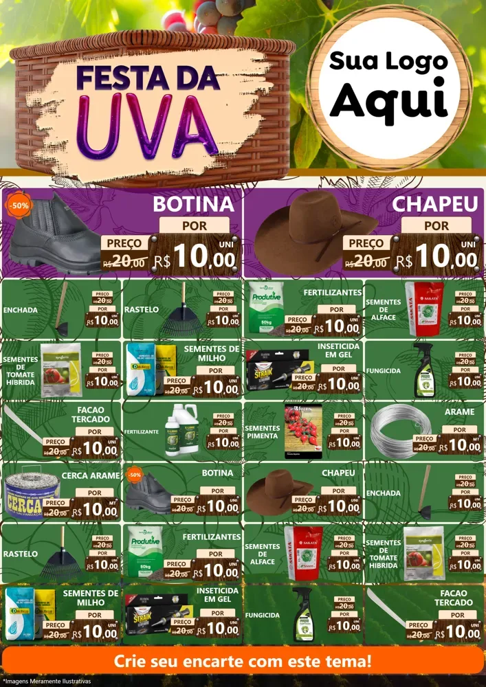 Modelo de Encarte para Encarte A4 Vertical com o tema Festa da Uva para Agropecuária