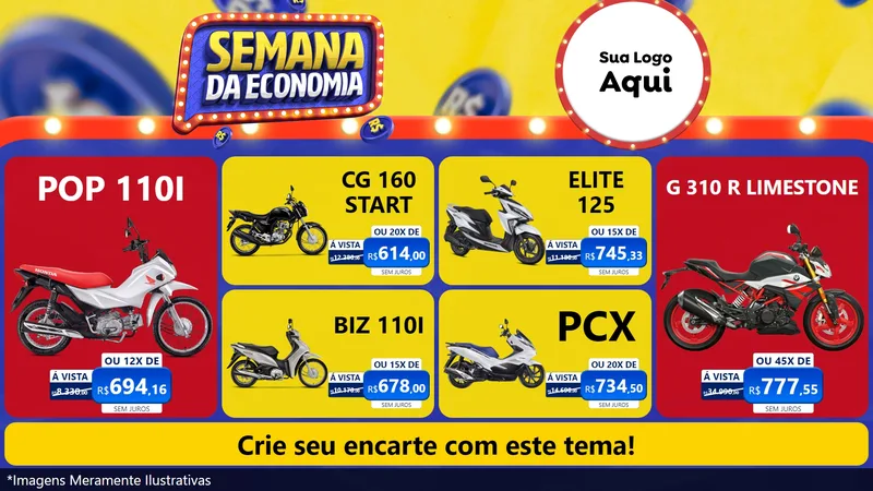 Modelo de TV para TV Horizontal com o tema Semana da Economia para Concessionaria de Motos