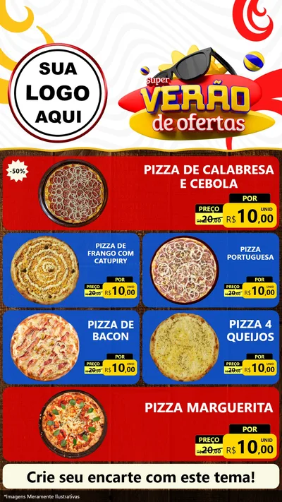 Modelo de TV para TV Vertical com o tema Super Verão de Ofertas para Pizzaria