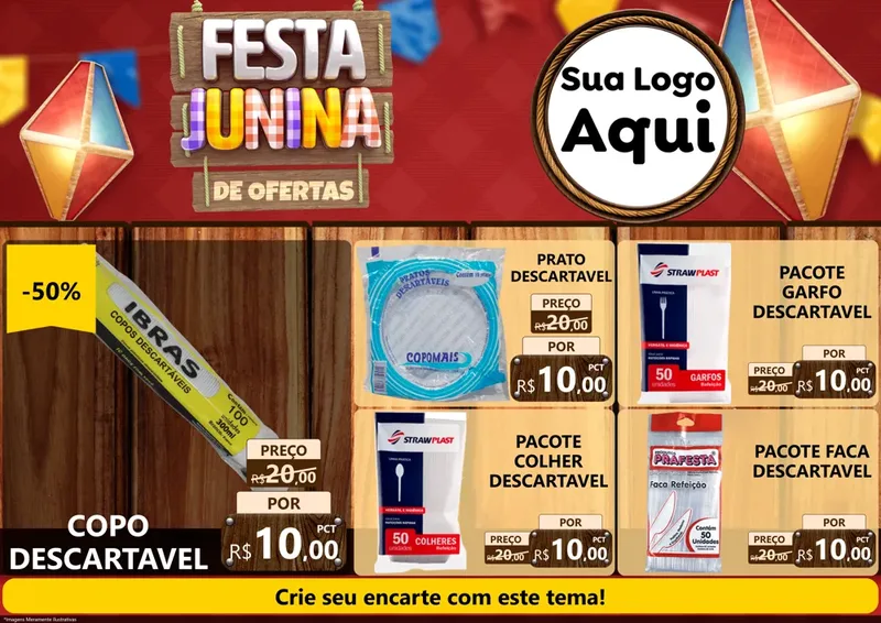 Modelo de Encarte para Encarte A4 Horizontal com o tema Festa Junina de Ofertas para Embalagens