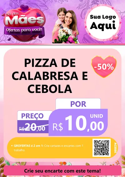 Modelo de Cartaz para Cartaz A4 Vertical com o tema Dia das Mães Ofertas para Você! para Pizzaria