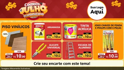 Modelo de TV para TV Horizontal com o tema Comece Julho Economizando para Material para Construção