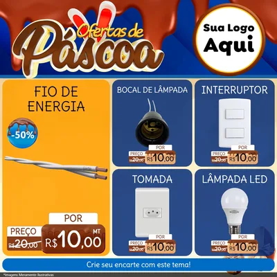 Modelo de Rede Social para Feed Facebook com o tema Ofertas de Páscoa para Materiais Elétricos