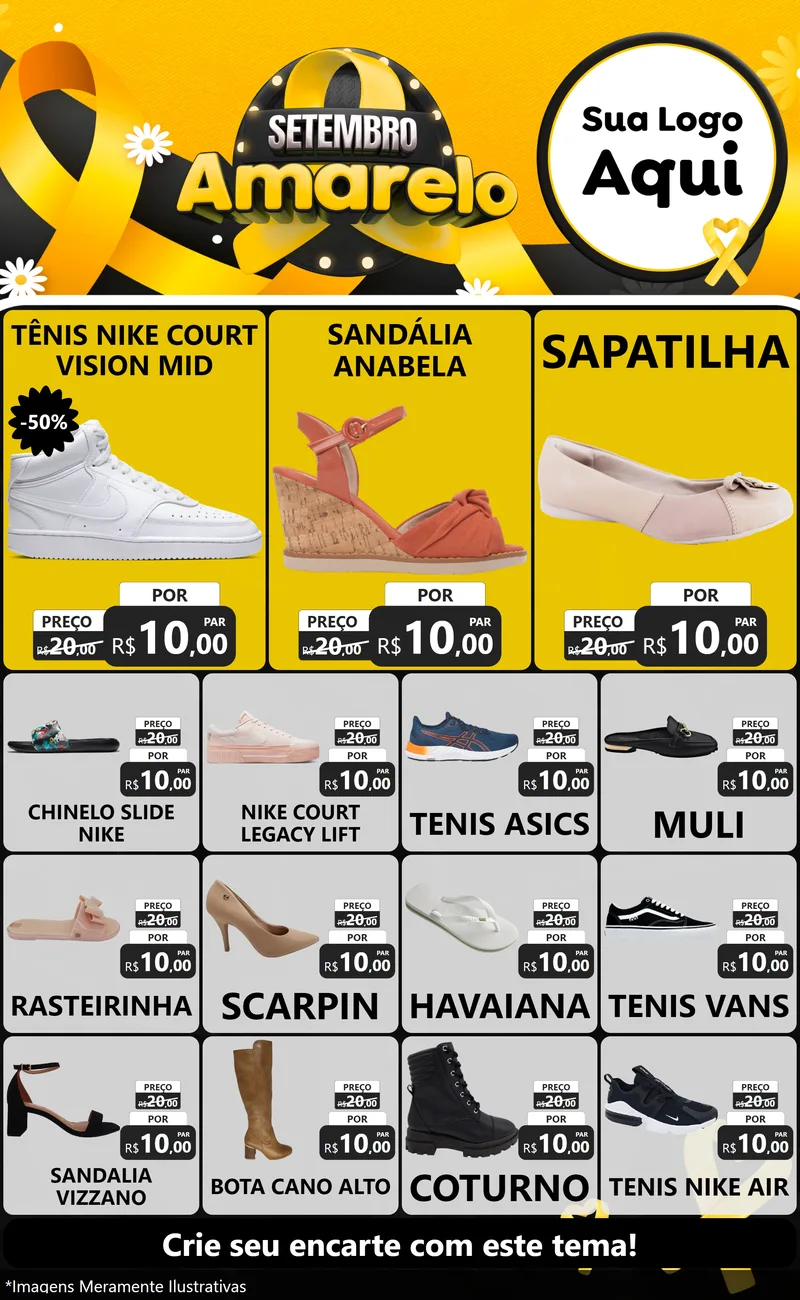 Modelo de Encarte para Encarte Grande com o tema Setembro Amarelo para Calçados