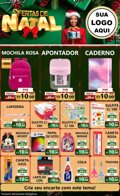 Modelo de Encarte para Encarte Grande com o tema Ofertas de Natal para Papelaria