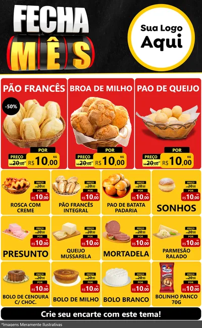 Modelo de Encarte para Encarte Grande com o tema Fecha Mês para Padaria