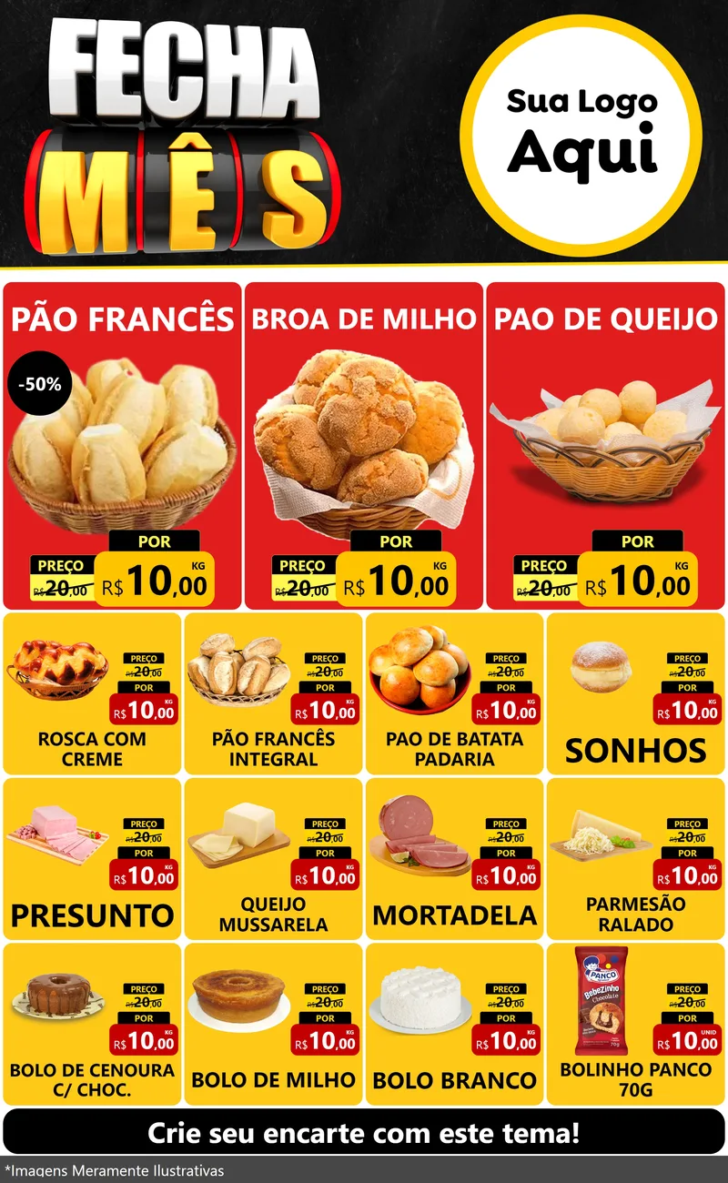 Modelo de Encarte para Encarte Grande com o tema Fecha Mês para Padaria