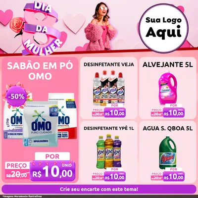 Modelo de Rede Social para Feed Facebook com o tema Dia da Mulher para Produtos de Limpeza