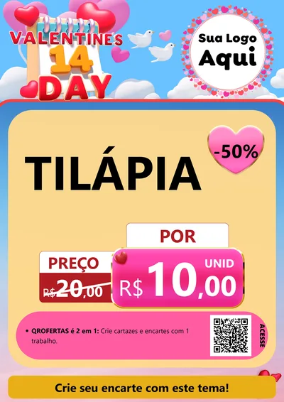 Modelo de Cartaz para Cartaz A4 Vertical com o tema Valentine's Day para Peixaria