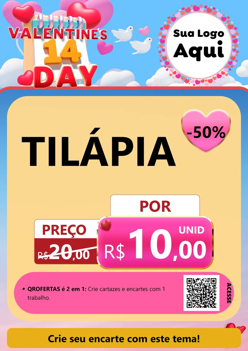 Modelo de Cartaz para Cartaz A4 Vertical com o tema Valentine's Day para Peixaria