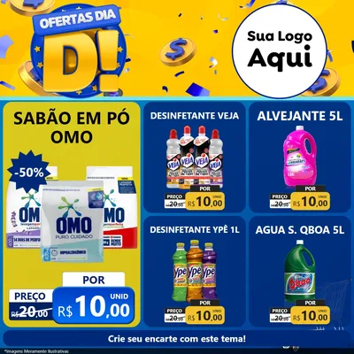 Modelo de Rede Social para Feed Facebook com o tema Ofertas Dia D para Produtos de Limpeza