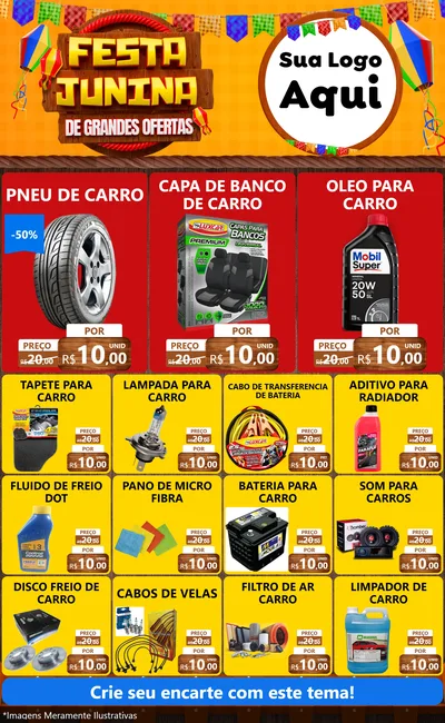 Modelo de Encarte para Encarte Grande com o tema Festa Junina de Grandes Ofertas para Auto peças