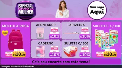 Modelo de TV para TV Horizontal com o tema Especial Semana da Mulher para Papelaria