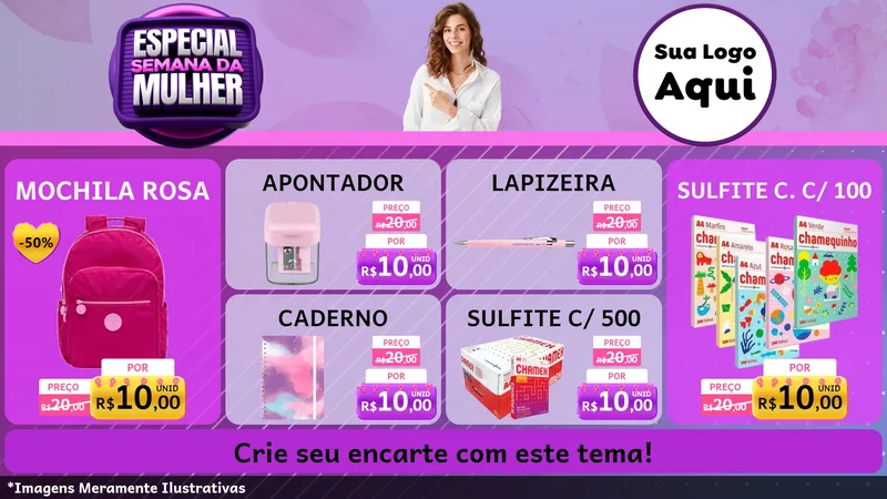 Modelo de TV para TV Horizontal com o tema Especial Semana da Mulher para Papelaria
