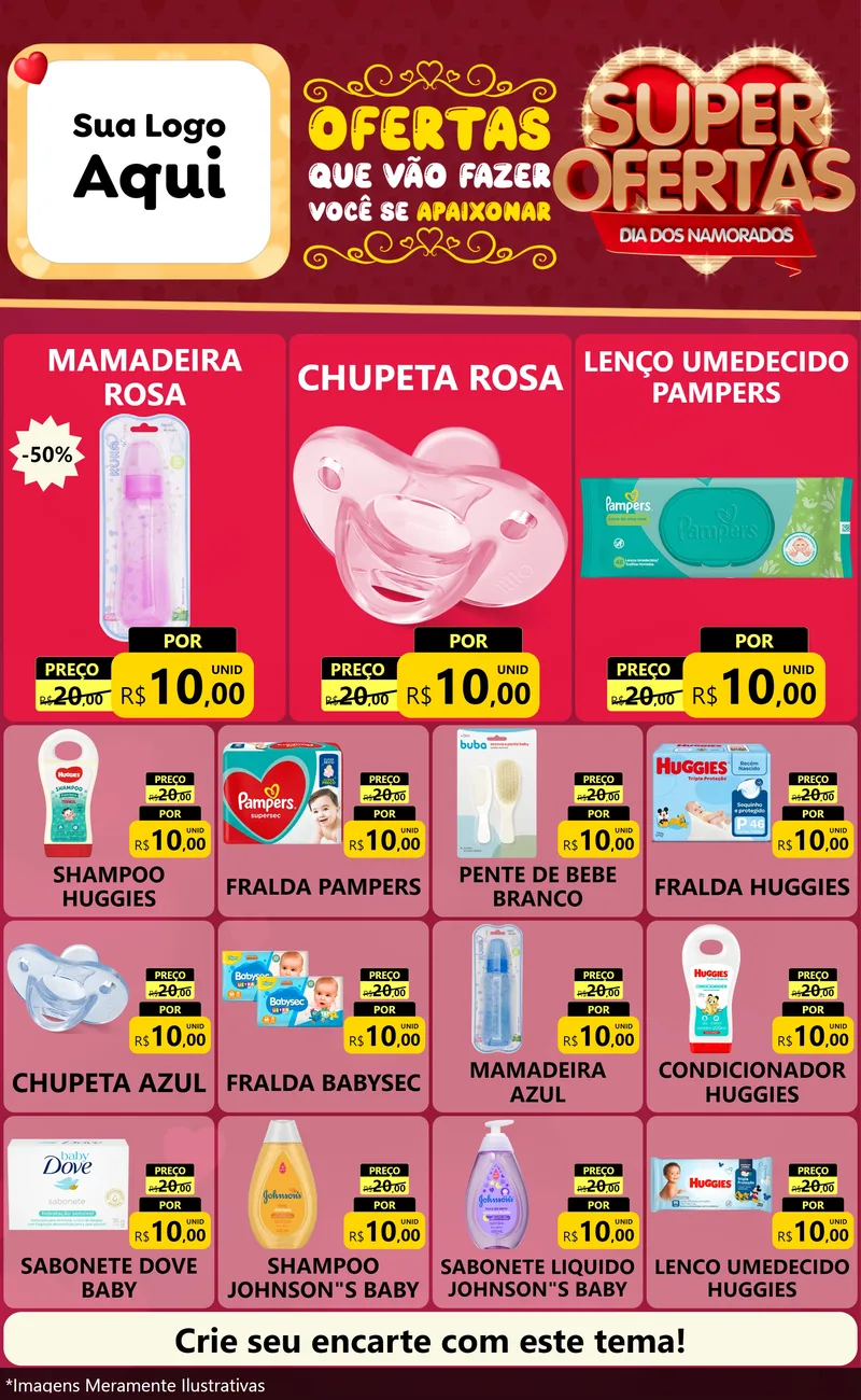 Modelo de Encarte para Encarte Grande com o tema Dia dos Namorados para Bebês