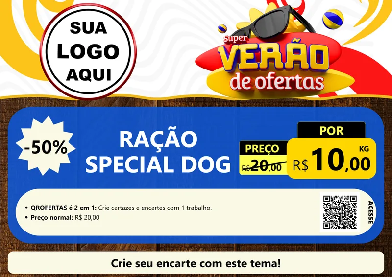 Modelo de Cartaz para Cartaz A4 Horizontal com o tema Super Verão de Ofertas para Pet Shop