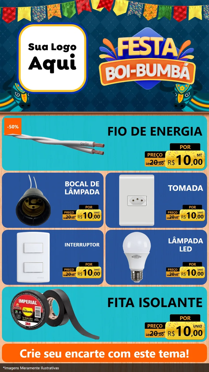 Modelo de TV para TV Vertical com o tema Festa Boi Bumbá para Materiais Elétricos