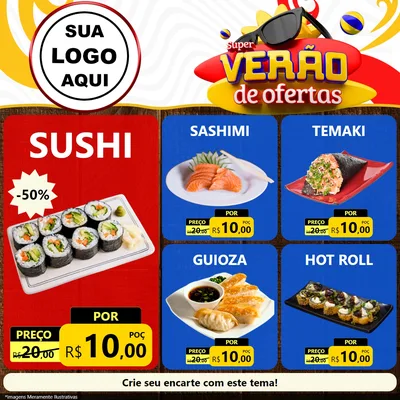 Modelo de Rede Social para Feed Facebook com o tema Super Verão de Ofertas para Comida japonesa