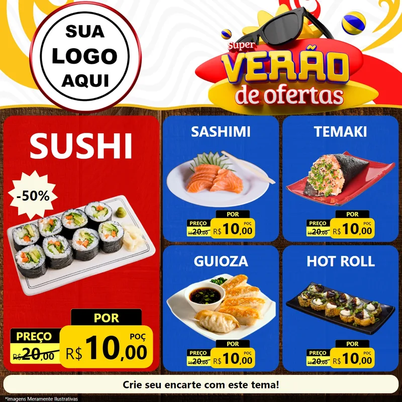 Modelo de Rede Social para Feed Facebook com o tema Super Verão de Ofertas para Comida japonesa