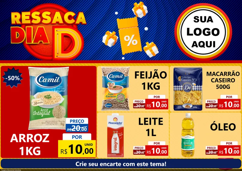 Modelo de Encarte para Encarte A4 Horizontal com o tema Ressaca Dia D para Supermercado