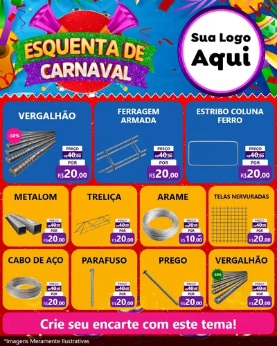 Modelo de Rede Social para Feed Instagram com o tema Esquenta de Carnaval para Ferragens