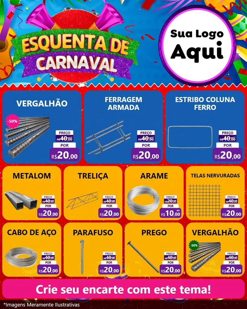 Modelo de Rede Social para Feed Instagram com o tema Esquenta de Carnaval para Ferragens