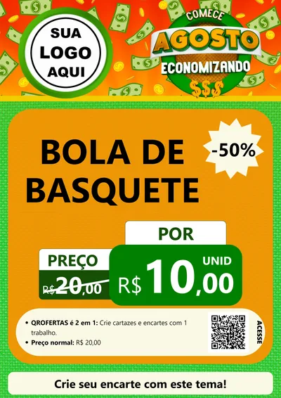 Modelo de Cartaz para Cartaz A4 Vertical com o tema Comece Agosto Economizando para Artigos Esportivos