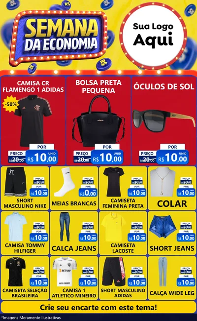 Modelo de Encarte para Encarte Grande com o tema Semana da Economia para Roupas e acessórios