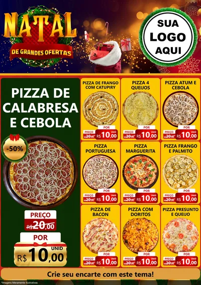 Modelo de Encarte para Encarte A4 Vertical com o tema Natal de Grandes Ofertas para Pizzaria