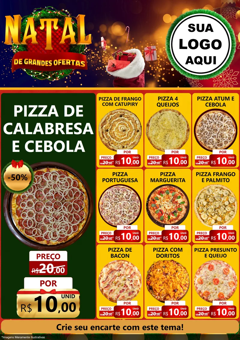 Modelo de Encarte para Encarte A4 Vertical com o tema Natal de Grandes Ofertas para Pizzaria